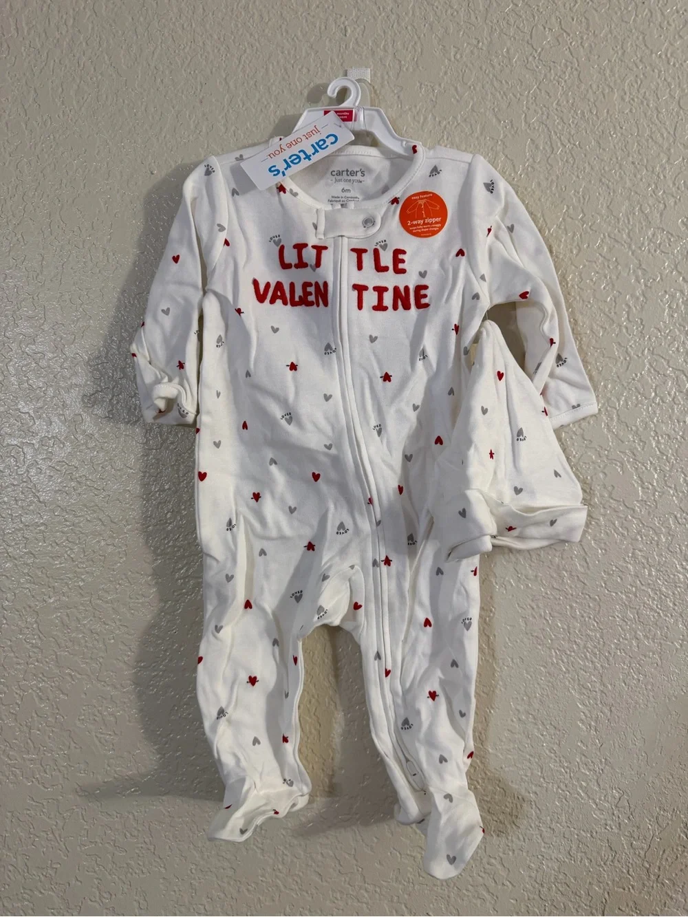 Carter’s just one you 'Little Valentine' Heart Print One-Piece with Hat NWT 6M